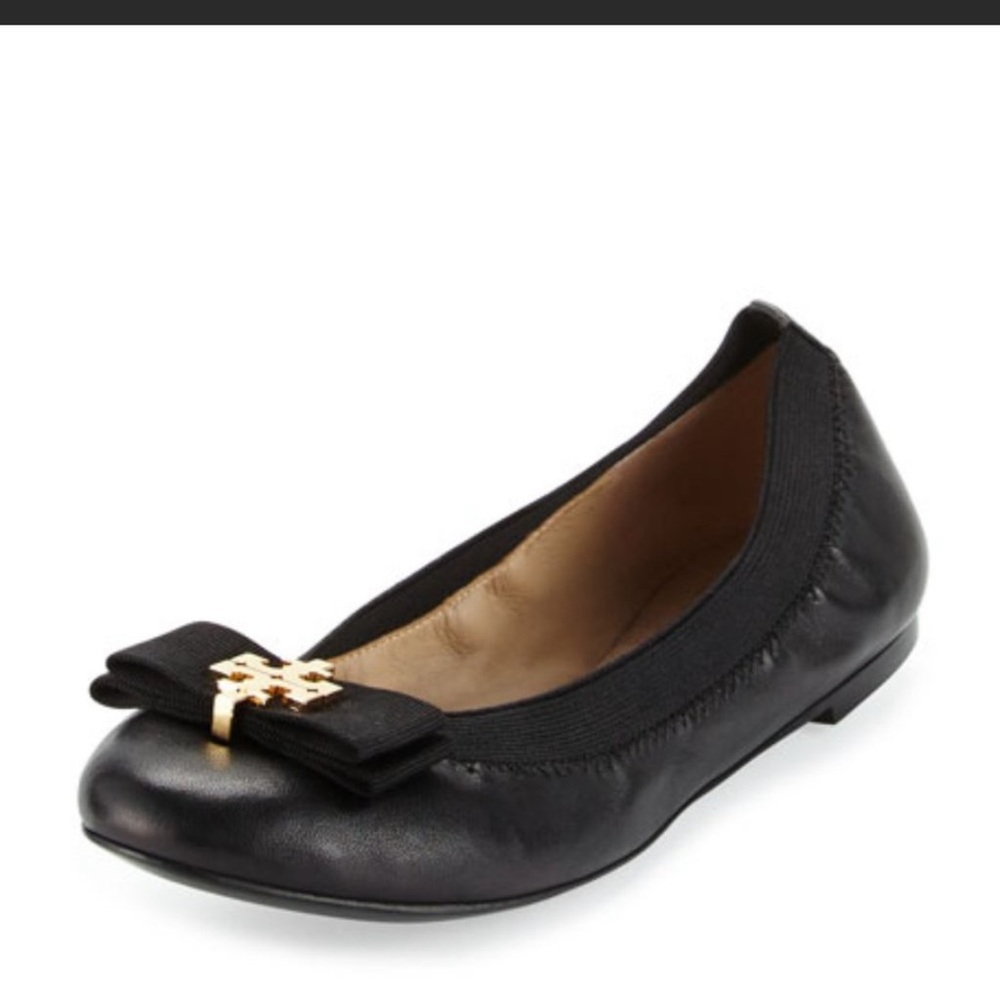 Tory Burch Sz 6.5 Black Glossy Leather Sedgewick Medallion Slip On Ballet Flat